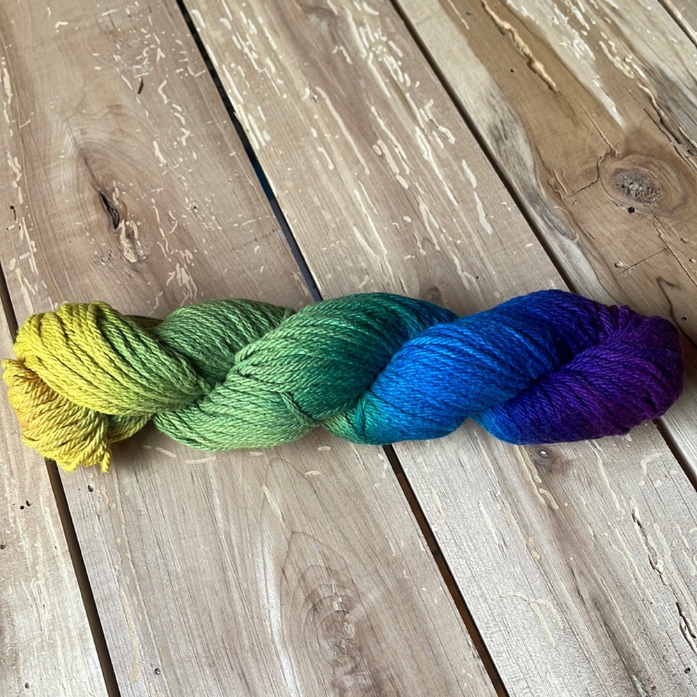 yellow-green-blue-purple colour-way, hand-dyed 4ply crochet cotton 50g skein - Picture 2 of 2